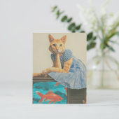 Cute Ginger Cat With Goldfish Retro Collage Postkarte (Stehend Vorderseite)