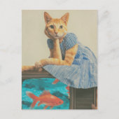Cute Ginger Cat With Goldfish Retro Collage Postkarte (Vorderseite)