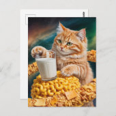 Cute Ginger Cat With Milk in Space Postkarte (Vorne/Hinten)