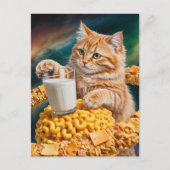 Cute Ginger Cat With Milk in Space Postkarte (Vorderseite)