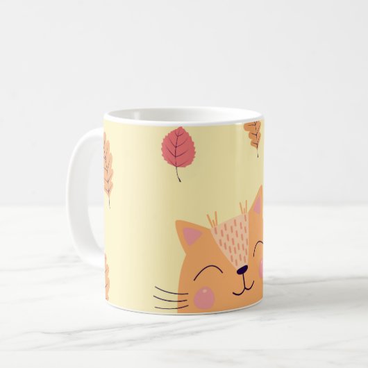 Cute Ginger Orange Cat Playing in Autumn Leaves Kaffeetasse (Vorderseite Links)