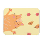 Cute Ginger Orange Cat Playing in Autumn Leaves Magnet (Horizontal)