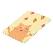 Cute Ginger Orange Cat Playing in Autumn Leaves Magnet (Linke Seite)