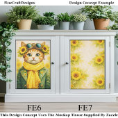 Cute Ginger Sunflower Steampunk Cat FE6 Decoupage Seidenpapier