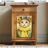 Cute Ginger Sunflower Steampunk Cat FE6 Decoupage Seidenpapier