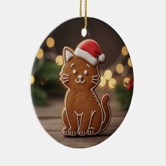 Cute Gingerbread Cat Cookie Christmas Keramik Ornament (Rechts)
