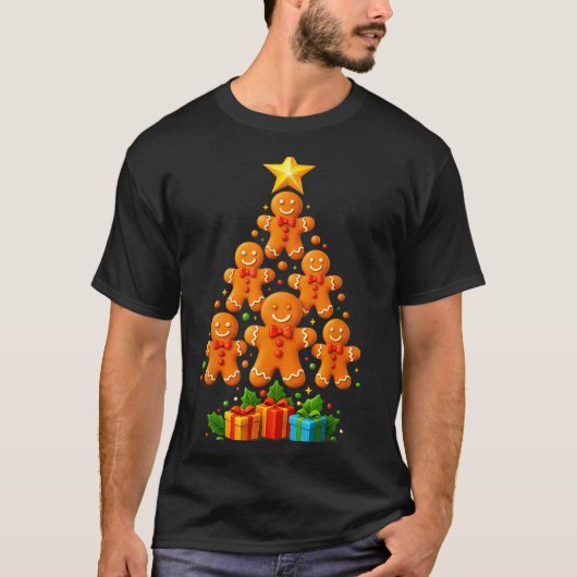 Cute Gingerbread Christmas Tree Holiday Funny Xmas T-Shirt (Vorderseite)