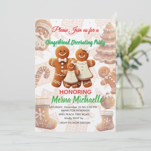 Cute Gingerbread Cookie Decorating Party  Einladung (Stehend Vorderseite)