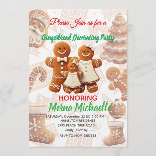 Cute Gingerbread Cookie Decorating Party Einladung (Vorderseite)