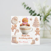 Cute Gingerbread Cookie kids party Dankeskarte (Stehend Vorderseite)