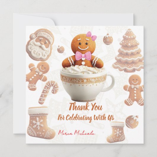Cute Gingerbread Cookie kids party Dankeskarte (Vorderseite)
