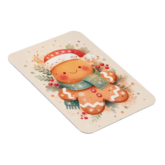 Cute Gingerbread Cookie Wearing Santa Hat Magnet (Rechte Seite)
