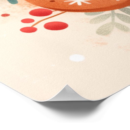 Cute Gingerbread Cookie Wearing Santa Hat Poster (Ecke)