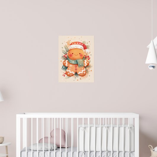 Cute Gingerbread Cookie Wearing Santa Hat Poster (Kinderzimmer 2)