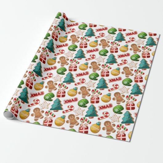 Cute Gingerbread Cookies Xmas Pattern Geschenkpapier (Ungerollt)