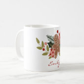 Cute Gingerbread Floral Personalized Christmas  Kaffeetasse (Vorderseite Links)