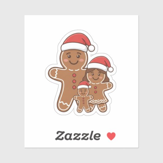 Cute Gingerbread Friends Family with Santa Hats  Aufkleber (Blatt)