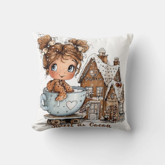 Cute Gingerbread Girl in Teacup Christmas  Kissen (Vorderseite)