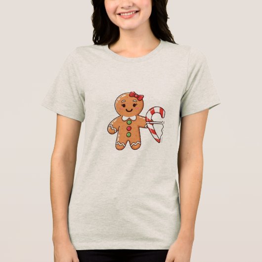 Cute Gingerbread Girl with Broken Candy Cane Heart Tri-Blend Shirt (Vorderseite)