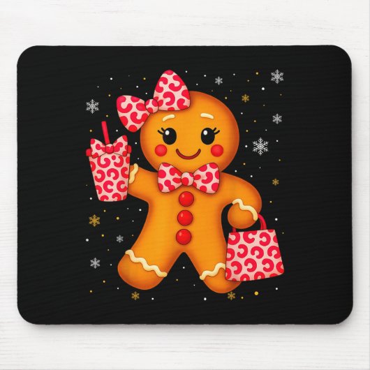 Cute Gingerbread Leopard Bow Christmas Xmas Girl W Mousepad (Vorne)