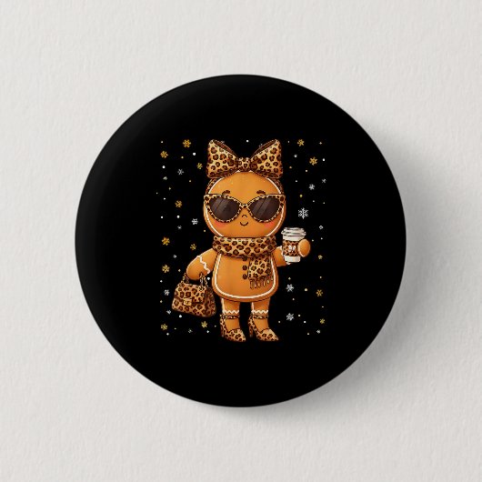Cute Gingerbread Leopard Christmas Xmas Girl Women Button (Vorderseite)
