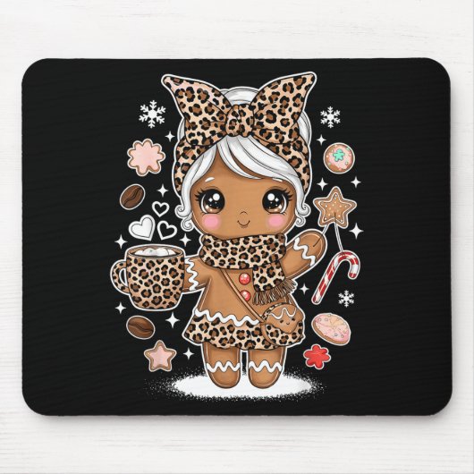 Cute Gingerbread Leopard Christmas Xmas Girl Women Mousepad (Vorne)