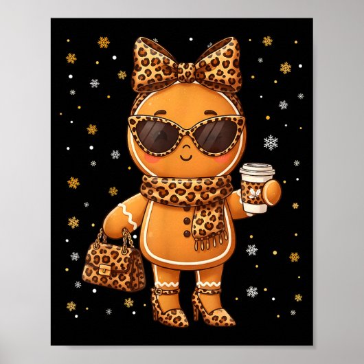 Cute Gingerbread Leopard Christmas Xmas Girl Women Poster (Vorne)