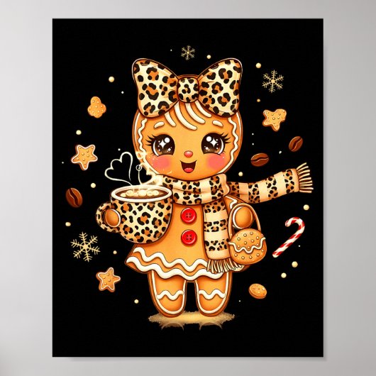 Cute Gingerbread Leopard Christmas Xmas Girl Women Poster (Vorne)