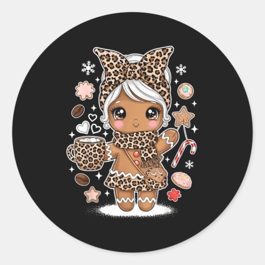 Cute Gingerbread Leopard Christmas Xmas Girl Women Runder Aufkleber (Vorderseite)
