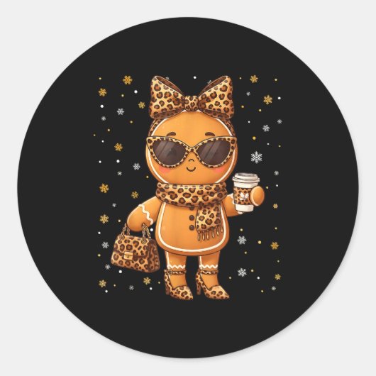 Cute Gingerbread Leopard Christmas Xmas Girl Women Runder Aufkleber (Vorderseite)