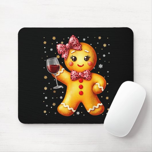 Cute Gingerbread Leopard Coquette Christmas Wine X Mousepad (Mit Mouse)