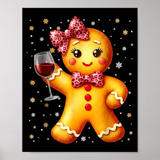 Cute Gingerbread Leopard Coquette Christmas Wine X Poster (Vorne)