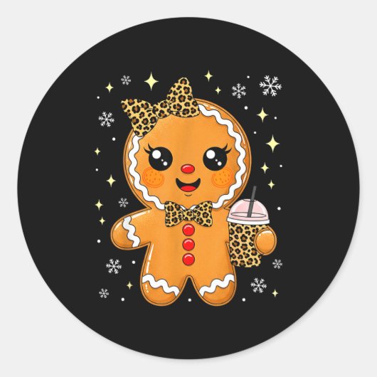 Cute Gingerbread Leopard Coquette Christmas Xmas G Runder Aufkleber (Vorderseite)