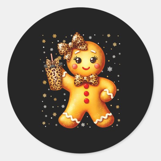 Cute Gingerbread Leopard Coquette Christmas Xmas G Runder Aufkleber (Vorderseite)