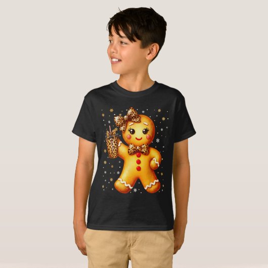 Cute Gingerbread Leopard Coquette Christmas Xmas G T-Shirt (Vorne ganz)