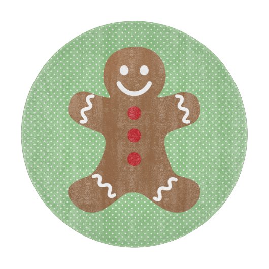 Cute Gingerbread Man and Green Polka Dots Schneidebrett (Vorderseite)
