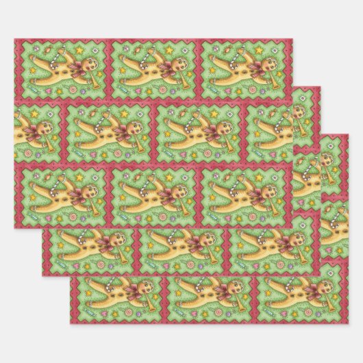 Cute Gingerbread Man Blowing Horn, Christmas Candy Geschenkpapier Set (Set)