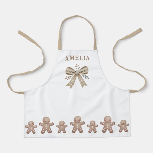 Cute Gingerbread Man & Bow Drawing Christmas Name Schürze (Vorderseite)