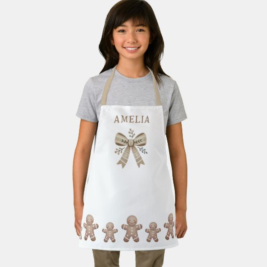 Cute Gingerbread Man & Bow Drawing Christmas Name Schürze (Insitu)