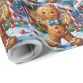 Cute Gingerbread Man Cheerful Christmas Cookie Art Geschenkpapier (Rolleneckpunkt)