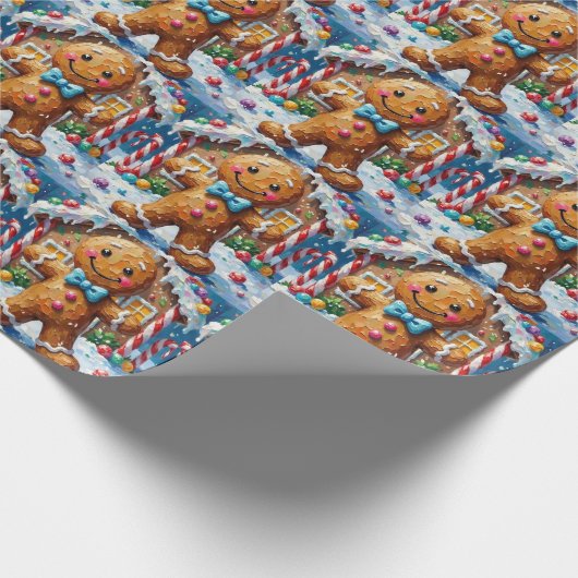 Cute Gingerbread Man Cheerful Christmas Cookie Art Geschenkpapier (Ecke)