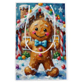 Cute Gingerbread Man Cheerful Christmas Cookie Art Mittlere Geschenktüte (Vorderseite)