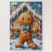 Cute Gingerbread Man Cheerful Christmas Cookie Art Puzzle (Vertikal)
