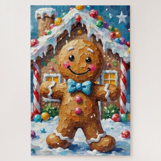 Cute Gingerbread Man Cheerful Christmas Cookie Art Puzzle (Vertikal)