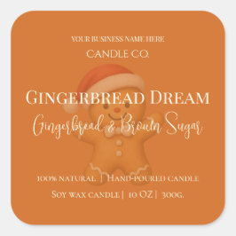 Cute Gingerbread Man Christmas Candle Label Quadratischer Aufkleber