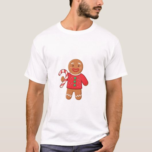 Cute Gingerbread Man Holding Candy Cane Christmas T-Shirt (Vorderseite)