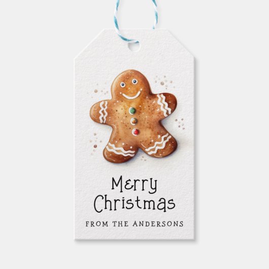 Cute gingerbread man Merry Christmas family name Geschenkanhänger (Vorderseite)