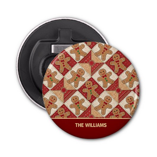 Cute Gingerbread Man Patchwork Pattern Style Flaschenöffner (Vorderseite)