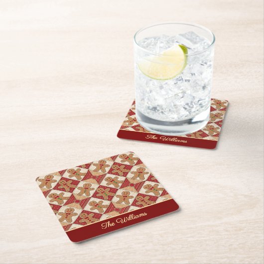 Cute Gingerbread Man Patchwork Pattern Style Rechteckiger Pappuntersetzer (Vor Ort)