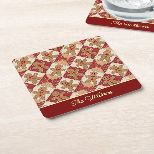 Cute Gingerbread Man Patchwork Pattern Style Rechteckiger Pappuntersetzer (angewinkelt)